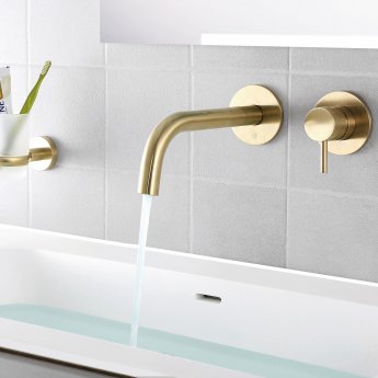 JTP Vos 2-Hole Wall Mounted Basin Mixer Tap - Brushed Brass