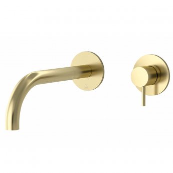 JTP Vos 2-Hole Wall Mounted Basin Mixer Tap 200mm Spout Reach - Brushed Brass