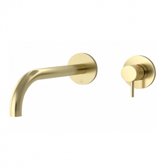 JTP Vos 2-Hole Wall Mounted Basin Mixer Tap with Designer Handle 200mm Spout Reach - Brushed Brass
