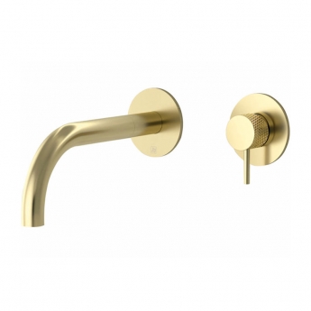 JTP Vos 2-Hole Wall Mounted Basin Mixer Tap with Designer Handle 150mm Spout Reach - Brushed Brass