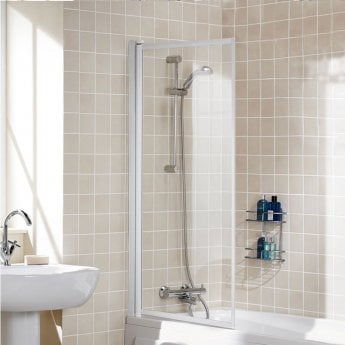 Signature Contract Single Panel White Framed Hinged Bath Screen 1400mm H x 760mm W - 4mm Glass