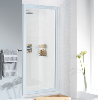 Lakes Classic White Framed Pivot Shower Door - 6mm Glass