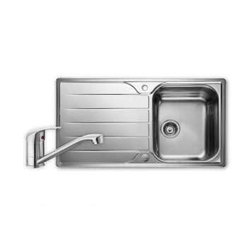 Leisure Albion 1.0 Bowl Stainless Steel Kitchen Sink with Aquamono 40 Tap & Waste Kit 950mm L x 508mm W - Satin