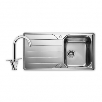 Leisure Albion 1.0 Bowl Stainless Steel Kitchen Sink with Aquatwin Tap & Waste Kit 950mm L x 508mm W - Satin