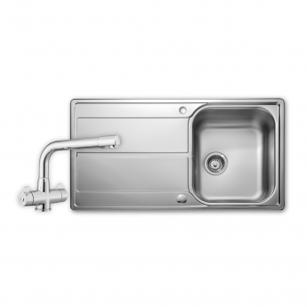 Leisure Aria 1.0 Bowl Stainless Steel Kitchen Sink with Aquadrift Tap & Waste Kit 950mm L x 508mm W - Satin