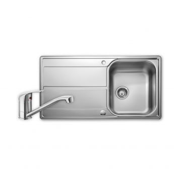 Leisure Aria 1.0 Bowl Stainless Steel Kitchen Sink with Aquamono 40 Tap & Waste Kit 950mm L x 508mm W - Satin