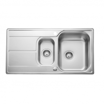 Leisure Aria 1.5 Bowl Stainless Steel Kitchen Sink with Waste Kit 950mm L x 508mm W - Satin