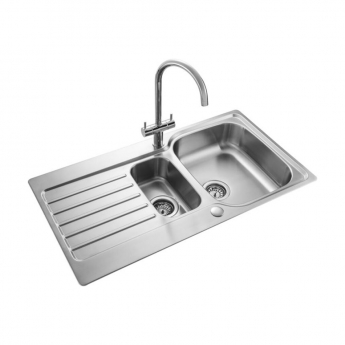 Leisure Atlanta 1.5 Bowl Stainless Steel Kitchen Sink 950mm L x 508mm W - Satin