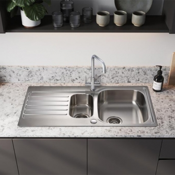 Leisure Atlanta 1.5 Bowl Stainless Steel Kitchen Sink 950mm L x 508mm W - Satin