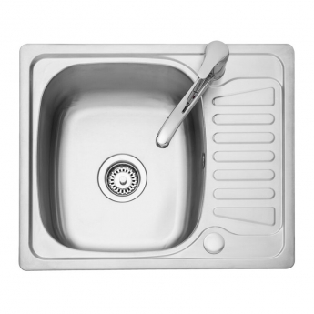 Leisure Compact Square 1.0 Bowl Stainless Steel Kitchen Sink with Waste Kit 580mm L x 480mm W - Satin