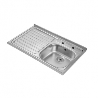 Leisure Contract 1.0 Bowl Stainless Steel Kitchen Sink with LH Drainer & Waste Kit 1000mm L x 600mm W - Satin