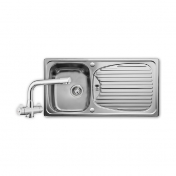 Leisure Euroline 1.0 Bowl Stainless Steel Kitchen Sink with Aquadrift Tap & Waste Kit 950mm L x 508mm W - Polished