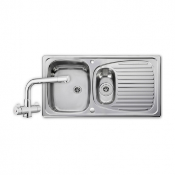 Leisure Euroline 1.5 Bowl Stainless Steel Kitchen Sink with Aquadrift Tap & Waste Kit 950mm L x 508mm W - Polished | Product Image