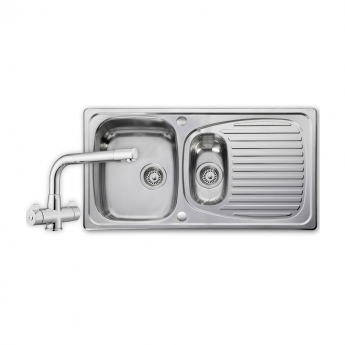 Leisure Euroline 1.5 Bowl Stainless Steel Kitchen Sink with Aquadrift Tap & 2x89mm Waste Kit 950mm L x 508mm W - Polished