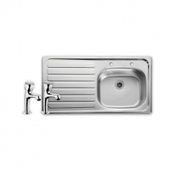 Leisure Lexin 1.0 Bowl Stainless Steel Kitchen Sink with LH Drainer Pillar Tap & Waste Kit 950mm L x 508mm W 2TH - Satin