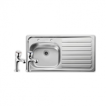 Leisure Lexin 1.0 Bowl Stainless Steel Kitchen Sink with RH Drainer Pillar Tap & Waste Kit 950mm L x 508mm W 2TH - Satin