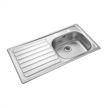 Leisure Lexin 1.0 Bowl Stainless Steel Kitchen Sink with LH Drainer Pillar Tap & Waste Kit 950mm L x 508mm W 2TH - Satin