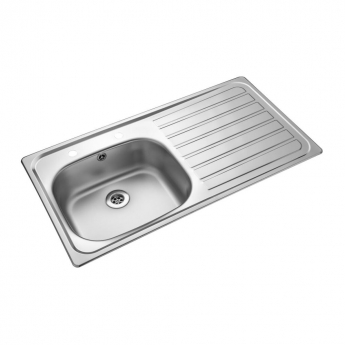 Leisure Lexin 1.0 Bowl Stainless Steel Kitchen Sink with RH Drainer & Waste Kit 950mm L x 508mm W 2TH - Satin