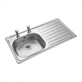 Leisure Lexin 1.0 Bowl Stainless Steel Kitchen Sink with RH Drainer & Waste Kit 950mm L x 508mm W 2TH - Satin