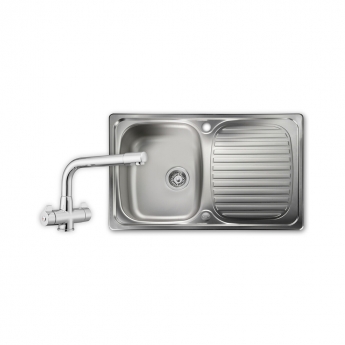 Leisure Linear 1.0 Bowl Stainless Steel Kitchen Sink with Aquadrift Tap & Waste Kit 800mm L x 508mm W - Satin