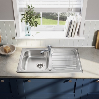 Leisure Linear 1.0 Bowl Stainless Steel Kitchen Sink with Waste Kit 800mm L x 508mm W - Satin