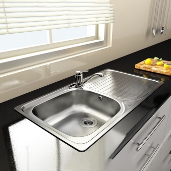 Leisure Linear 1.0 Bowl Stainless Steel Kitchen Sink with Waste Kit 950mm L x 508mm W - Satin