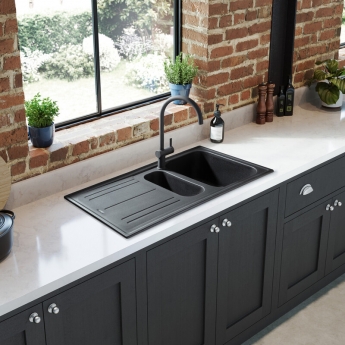Leisure Nova 1.5 Bowl Kitchen Sink with Waste Kit 1000mm L x 500mm W - Black