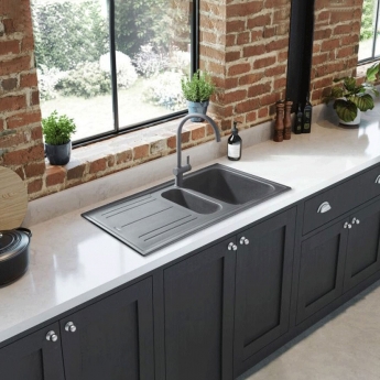 Leisure Nova 1.5 Bowl Kitchen Sink with Waste Kit 1000mm L x 500mm W - Grey