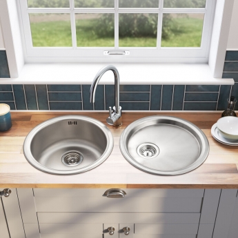 Leisure Round Inset 1.0 Bowl Stainless Steel Kitchen Sink with Waste Kit 450mm L x 450mm W - Satin