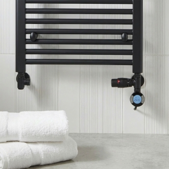 MaxHeat Bolt Black Thermostatic Dual Fuel Ladder Towel Rail (inc Element & Valve Set) | Product Image