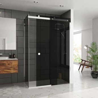 Merlyn 10 Series Sliding Shower Door 1400mm Wide Right Handed - Smoked Black Glass