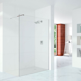 Merlyn 10 Series Wet Room Glass Panel with Wall Profile and Stabilising Bar 1400mm Wide - 10mm Glass