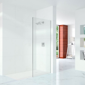 Merlyn 10 Series Wet Room Glass Panel with Wall Profile and Stabilising Bar 900mm Wide - 10mm Glass
