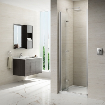 Merlyn 8 Series Frameless Hinged Bi-Fold Shower Door with Tray 900mm Wide - 8mm Glass