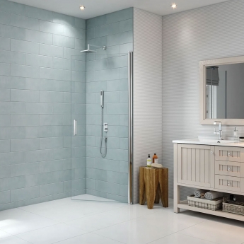 Merlyn 8 Series Frameless Single Pivot Door Showerwall 760mm Wide - 8mm Glass