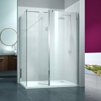 Merlyn 8 Series Swivel Walk-In Enclosure with End Panel and Tray - 1600mm x 900mm - Clear Glass