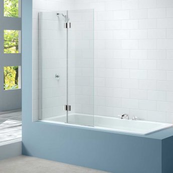 Merlyn Two Panel Square Hinged Bath Screen 1500mm H x 900mm W Left Handed - Clear Glass