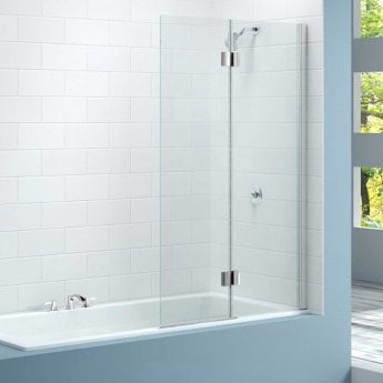 Merlyn Two Panel Square Hinged Bath Screen 1500mm H x 900mm W Right Handed - Clear Glass