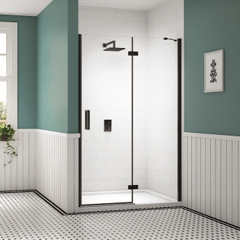 Merlyn Black Frameless Inline Hinged Shower Door with Tray - 8mm Glass