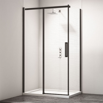 Merlyn Black Sliding Shower Door with Tray - 8mm Glass
