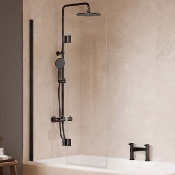 Merlyn Black Two Panel Square Hinged Bath Screen 1500mm H x 900mm W - 8mm Glass | Product Image