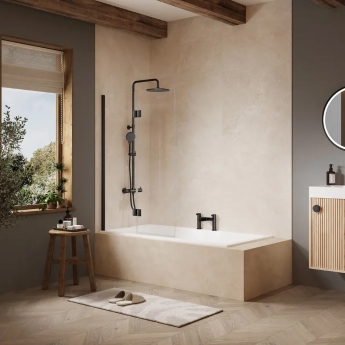 Merlyn Black Two Panel Square Hinged Bath Screen 1500mm H x 900mm W - 8mm Glass | Product Image