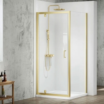 Merlyn Mbox Brushed Brass 6mm Easy-Fit Pivot Shower Door