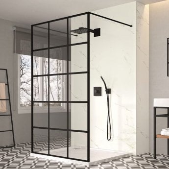 Merlyn Black Squared Double Entry Showerwall 1200mm Wide 8mm Glass - Excluding Tray