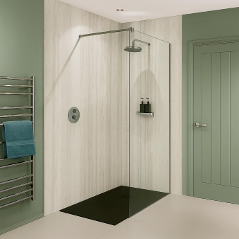 Nuance Platinum Travertine Medium Corner Shower Wall Panel Complete Kit (Pack B) | Product Image