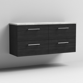 Nuie Arno Wall Hung 4-Drawer Vanity Unit with Bellato Grey Worktop 1200mm Wide - Charcoal Black Woodgrain | Product Image
