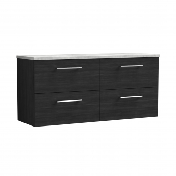 Nuie Arno Wall Hung 4-Drawer Vanity Unit with Bellato Grey Worktop 1200mm Wide - Charcoal Black Woodgrain | Product Image