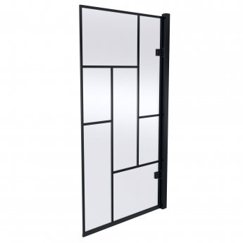 Nuie Abstract Matt Black Framed Hinged Bath Screen 1520mm H x 830mm W - 8mm Glass