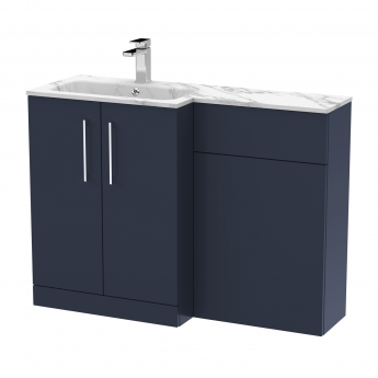 Nuie Arno LH Combination Unit with L-Shaped Stone Textured Basin 1100mm Wide - Midnight Blue | Product Image