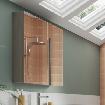 Arno Woodgrain 600mm 2-Door Mirrored Bathroom Cabinet | Product Image